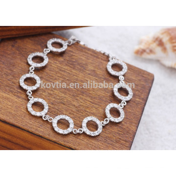 fashion simple design 925 sterling silver bracelet with rings chain